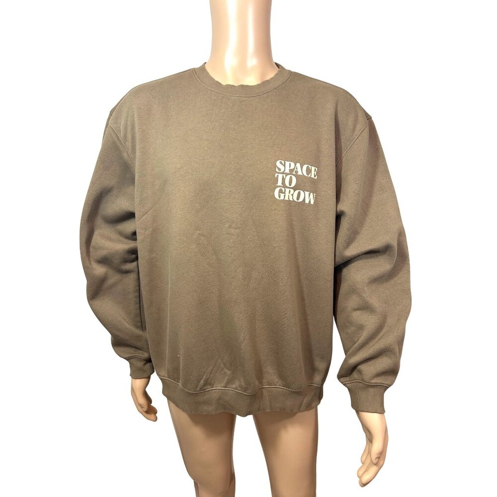 H&M Men “Space To Grow” Brown Sweatshirt XL Crewneck Long Sleeve Graphic Casual